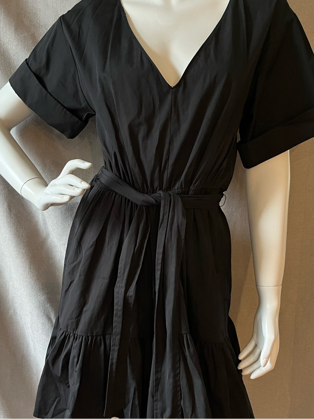 A.L.C. Alaina Crisp Blouson Cotton Plunge V Dress